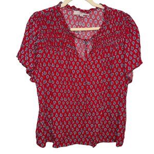 Loft Red & Black Paisley Patterned Womens Blouse Size M